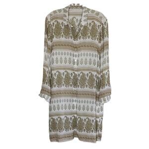 J. Jill Women's Long Sleeve Button Down Slits Hem Paisley Tunic Dress Size S